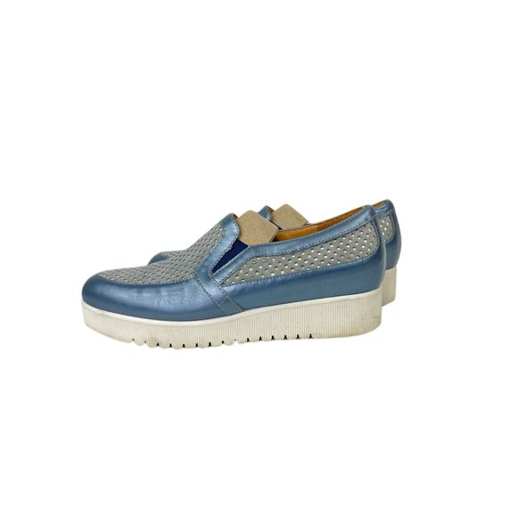 AQUATALIA 8 Shoes Blue Leather Slip-On Loafer Platform Womens Made Italy - Picture 5 of 7
